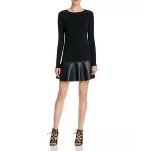 Bailey 44 Black Georgina Dress‎ Faux Leather Hem Minimalist Punk Chic Size Large